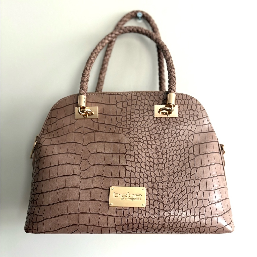 Bebe Los Angeles brown Faux Snakeskin handbag with shoulder strap.